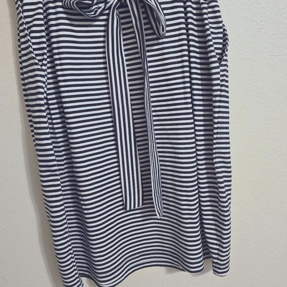 Miselon B/W Striped Mini Dress w/ Belt and Side Pockets Boat-Neck Size S Stretch - Picture 4 of 6